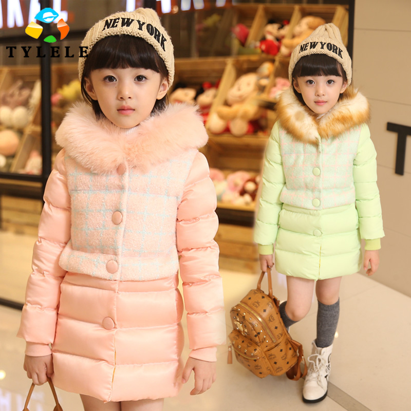 女童韩版外套羽绒服个性棉袄中长款连帽甜美可爱拼接保暖衣外出服