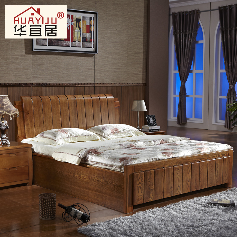 华宜居 实木床双人床1.8米新中式家具现代简约卧室储物标准床