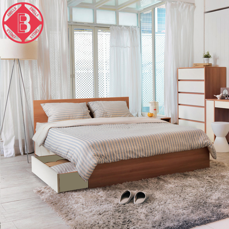 EBELLS双人床储物简约现代1.5米1.8米板式卧室高箱抽屉床收纳家具