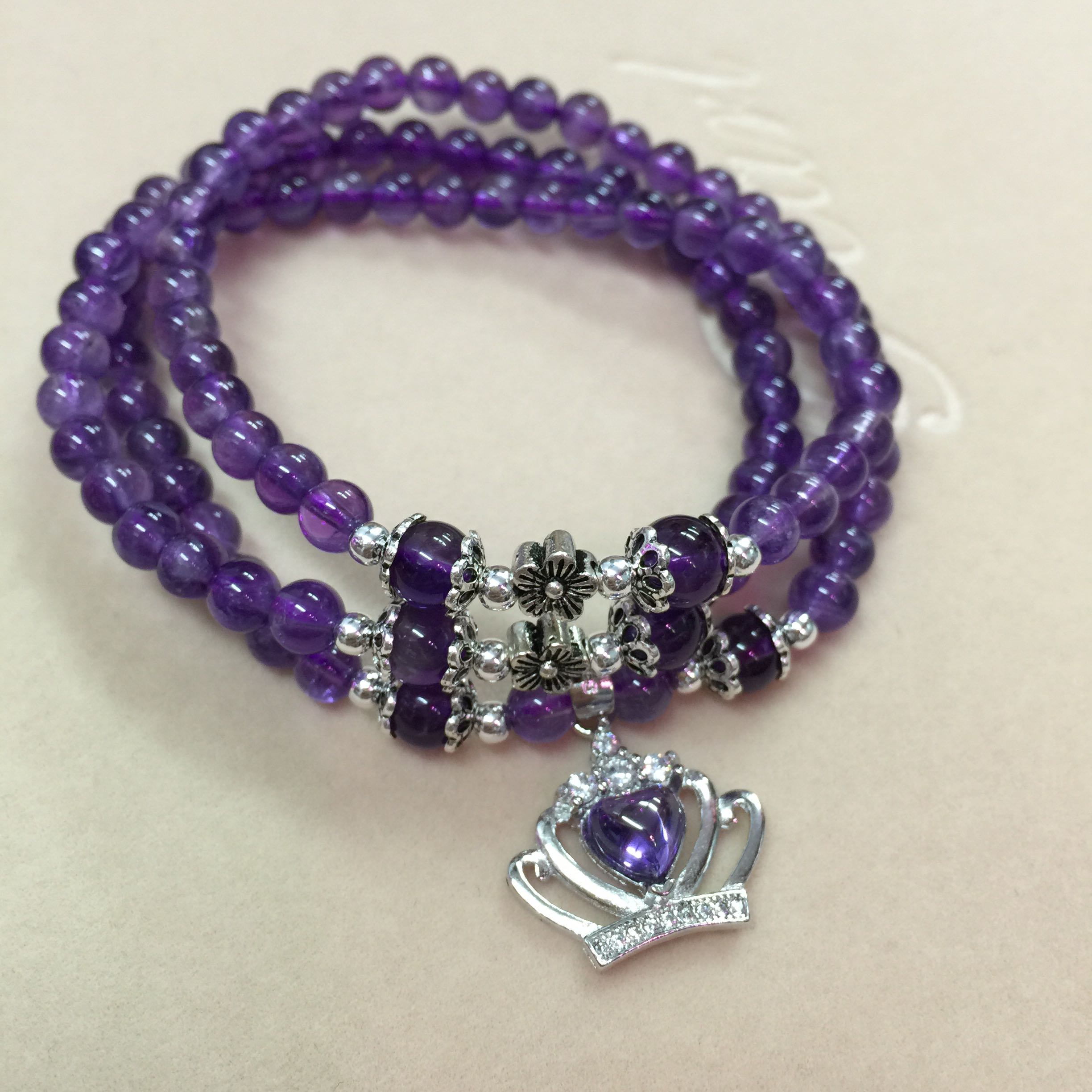 天然紫水晶手链 双用版 项链版 乌拉圭紫水晶手串 女款