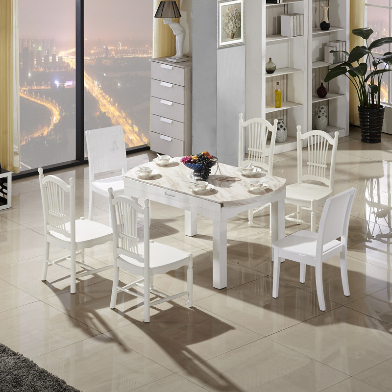 不锈钢大理石圆餐桌椅组合可伸缩折叠小户型简约现代实木烤漆餐台