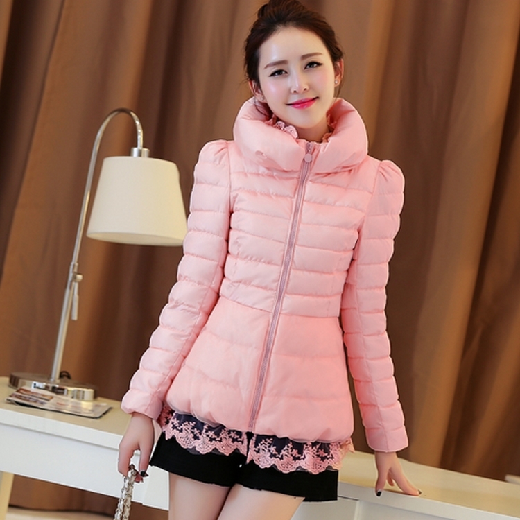 冬季女装外套棉服修身显瘦蕾丝棉袄加厚保暖短款棉衣B066-6056