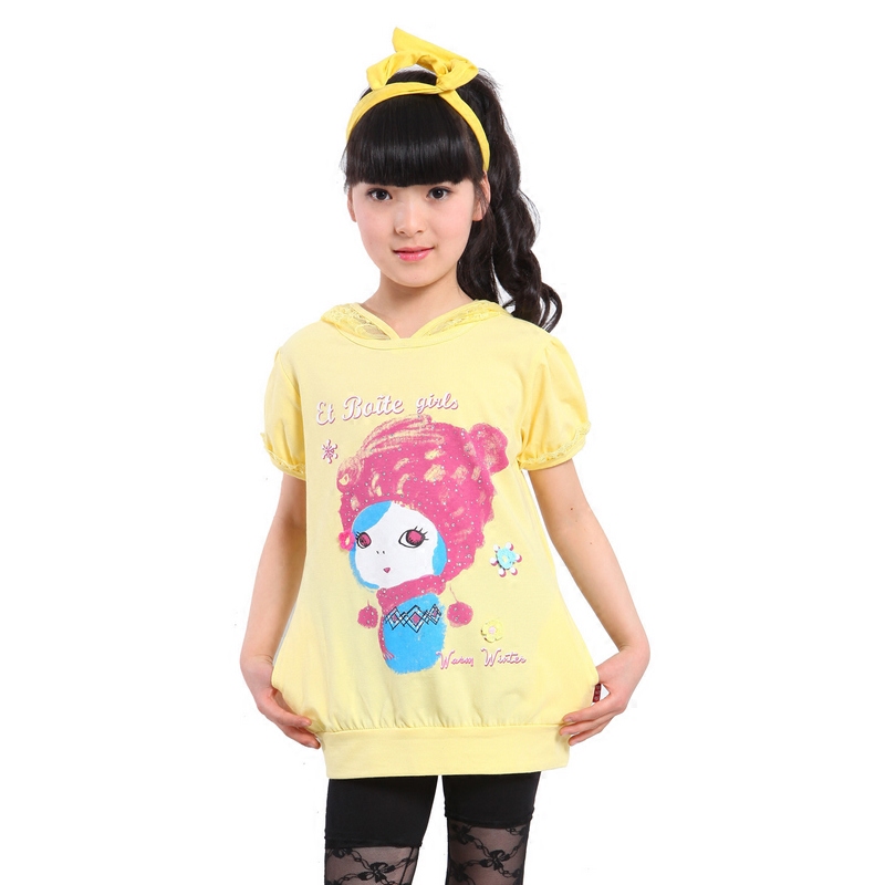 韩版童装夏装女童短袖t恤正反两穿休闲衫135-160中大女童短袖T恤
