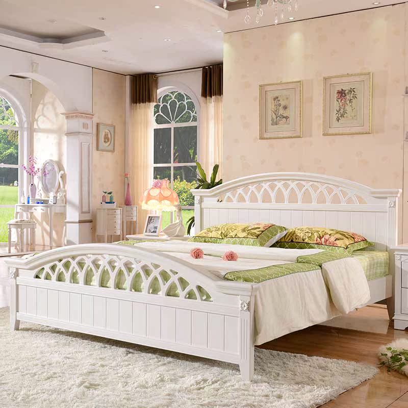 实木床橡木板式床韩式公主床1.51.8米双人床白色床欧式床婚床特价