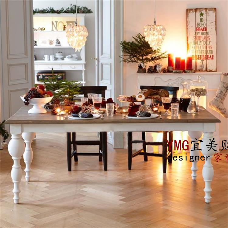 美式实木餐桌法式田园桌子 别墅会所做旧客厅长桌欧式餐桌椅组合