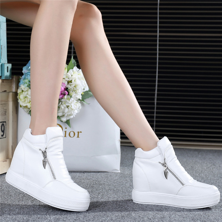 秋季新款内增高女鞋高帮厚底运动休闲鞋透气白色板鞋韩版学生单鞋