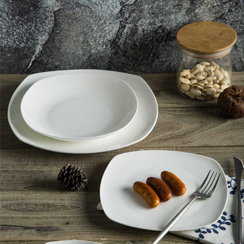 家用陶瓷菜盘骨瓷创意汤盘牛排西餐盘子深盘托盘平盘骨碟白色餐具