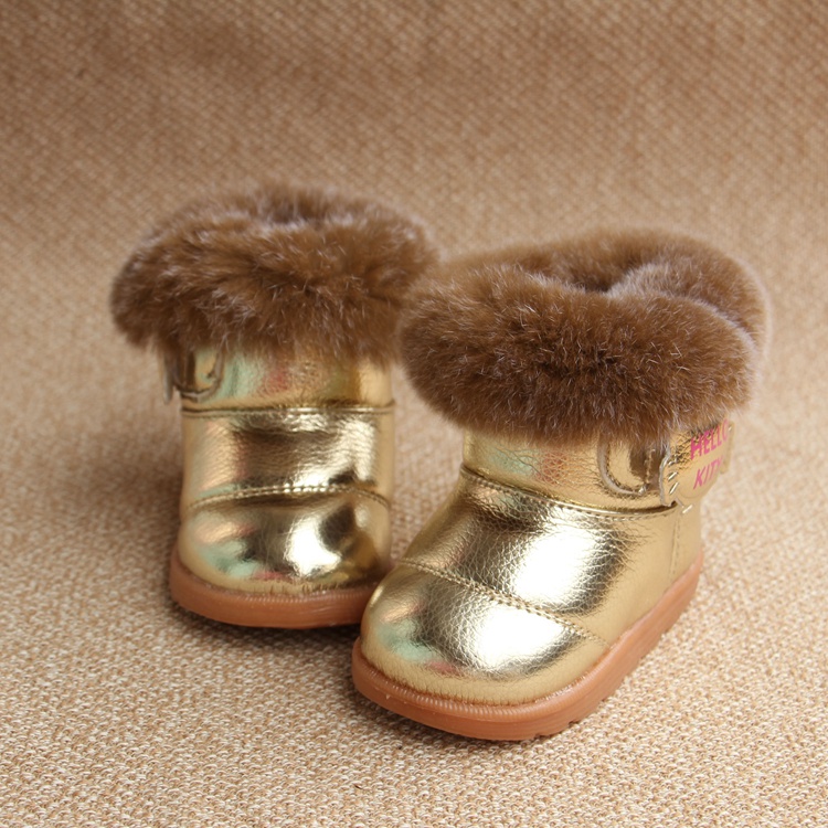 2015年冬款KITTY猫女童雪地靴0-1-2-3岁儿童棉鞋真兔毛宝宝学步鞋