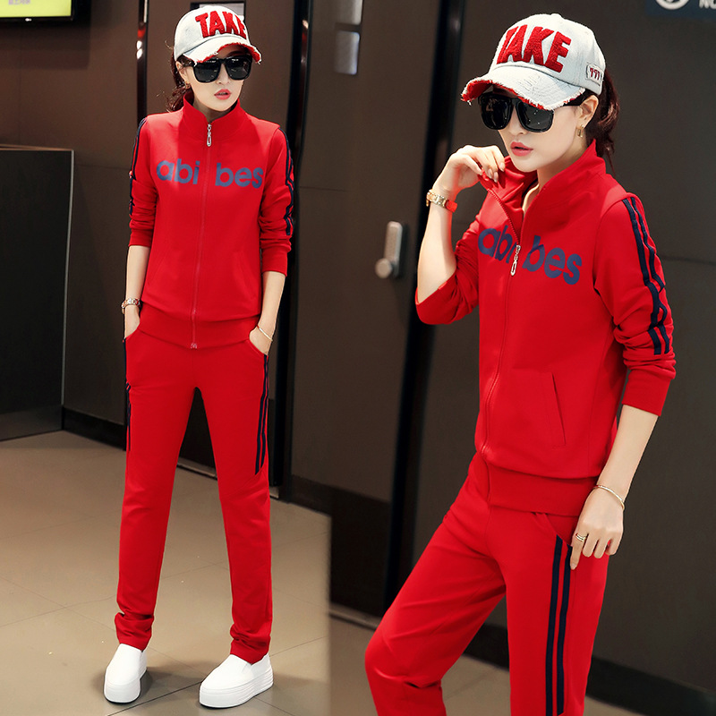 XR秋季新款韩版时尚显瘦休闲印花卫衣两件套大码运动服套装女潮