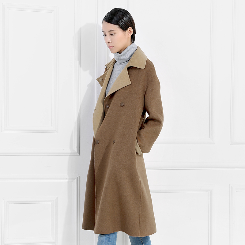 秋冬爆款 米可帛恩2015新款优雅双面毛呢大衣 全羊毛双色修身外套