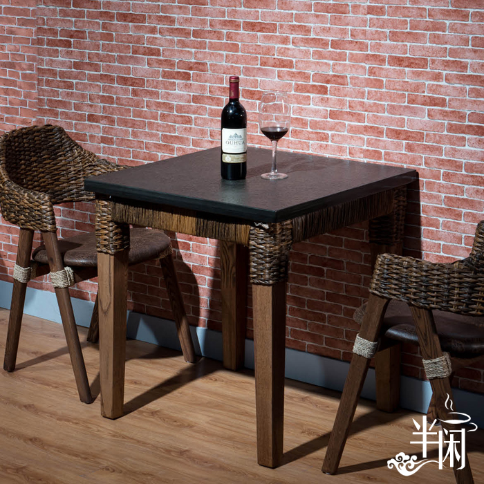 大理石现代简约方形组装西餐厅休闲创意饭桌咖啡厅实木餐桌椅组合
