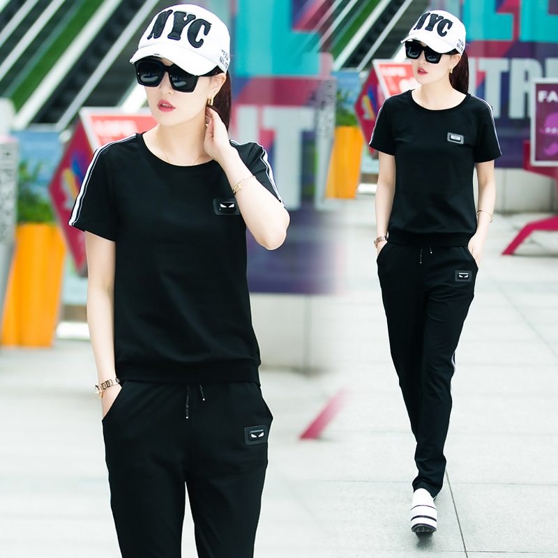 实拍运动休闲套装女2016年夏季新款韩版短袖上衣长裤两件套