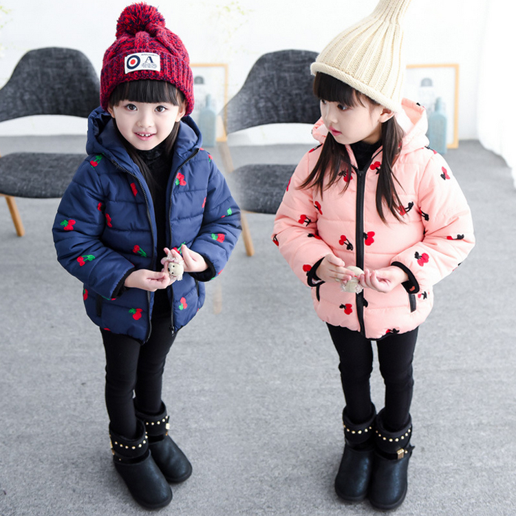 童装新款2015冬款女童韩版樱桃刺绣棉衣外套