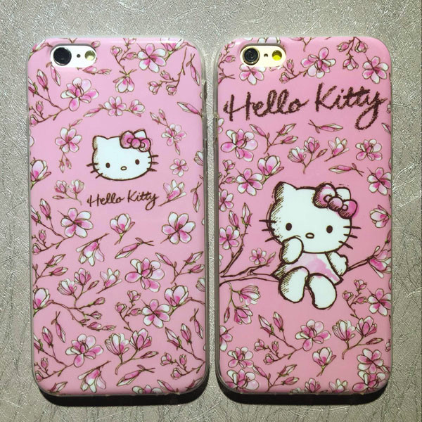 hello kitty猫粉色花朵iPhone6手机壳苹果6plus软硅胶外壳 保护套