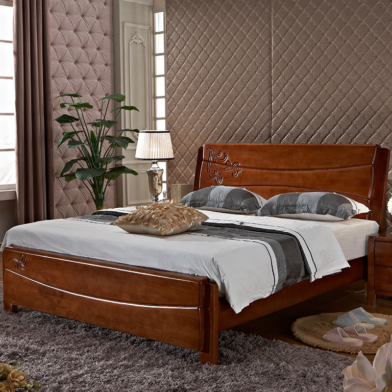 米兰风情1.8米全实木床1.5米双人床高箱储物床中式现代简约橡木床