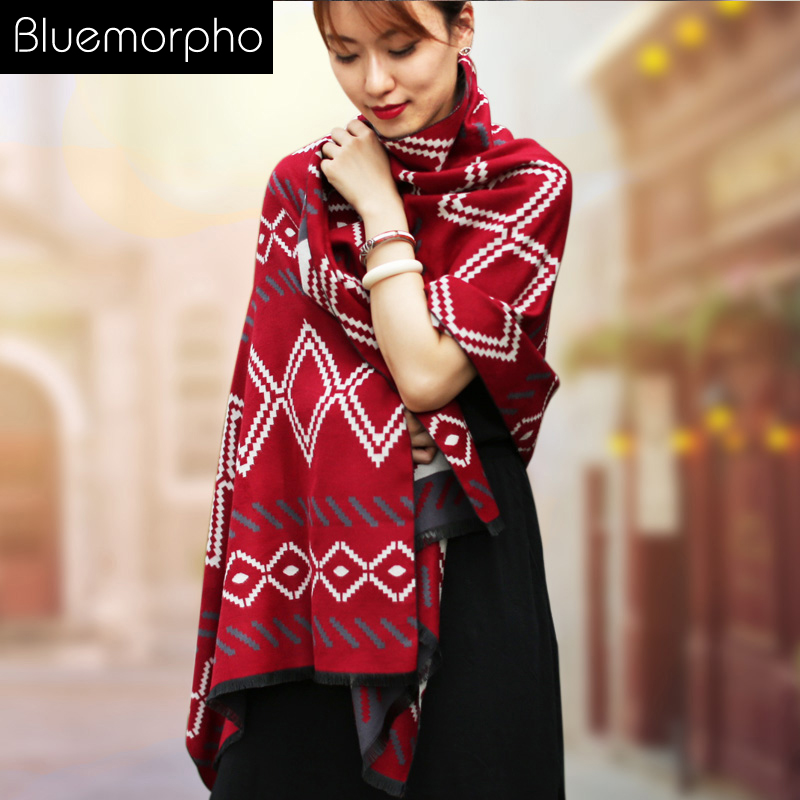 blue morhop 秋冬季韩版女士围巾披肩两用 加厚保暖超长大披风