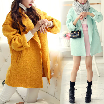 新款秋冬女装呢子大衣女韩版时尚宽松中长款羊毛呢外套