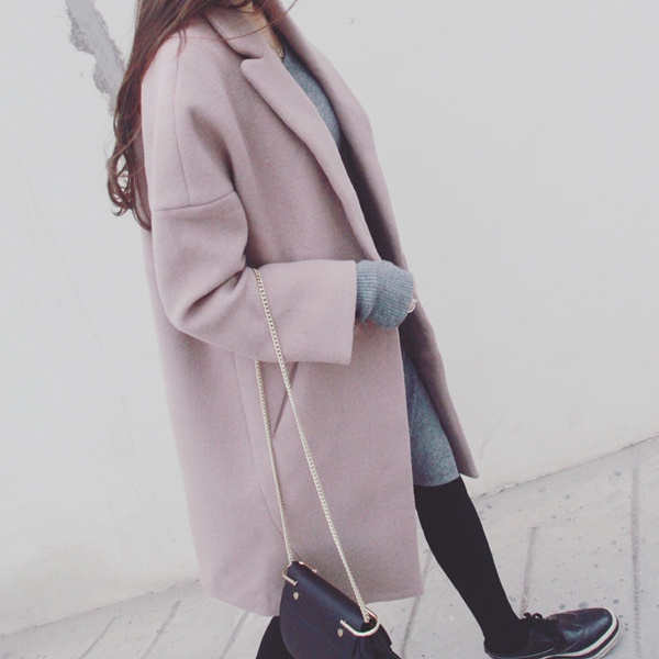 ◆ASM2015A/W◆秋冬推荐 定染超特别气质驼粉色中长款廓型大衣