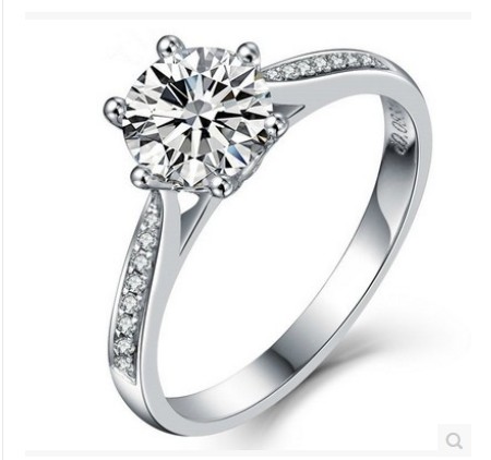 925银六爪钻戒仿真 结婚时尚仿钻石求婚戒指环女 银镀白铂金饰品