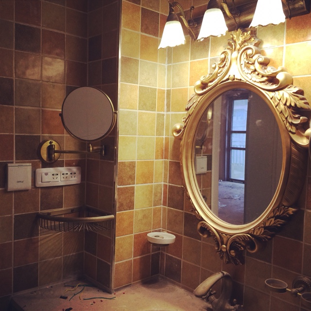 高档欧式仿古壁挂卫浴室镜 洗手间椭圆形美式卫生间防水台盆镜子