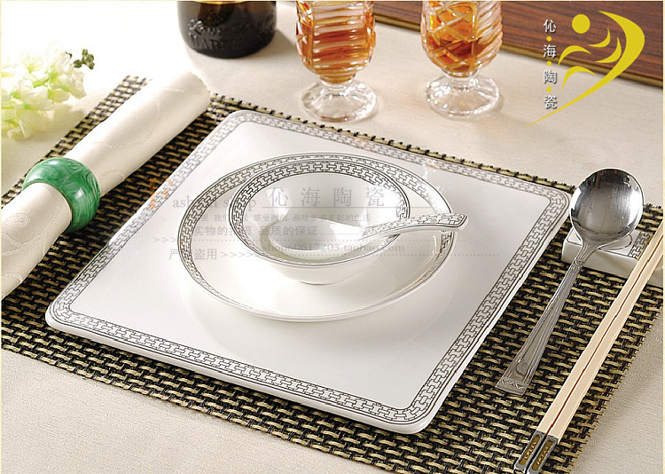 顶级晶钻镁质瓷酒店摆台骨瓷西餐具套装描镶白金小勺碗盘碟子铂金