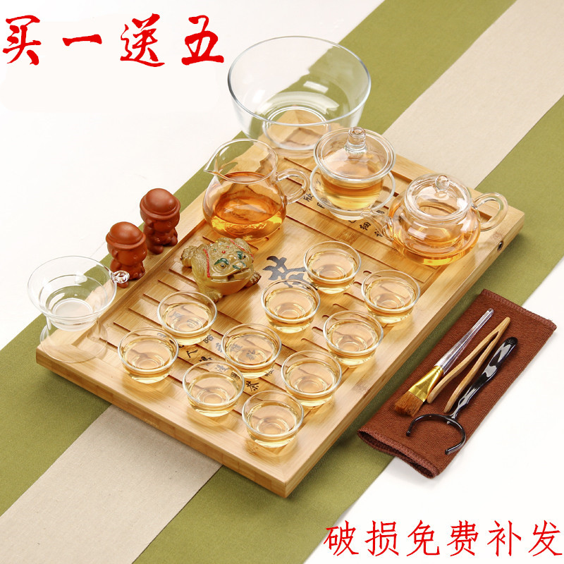 整套玻璃茶具套装 竹木实木茶盘红茶功夫茶耐高温玻璃茶具特价