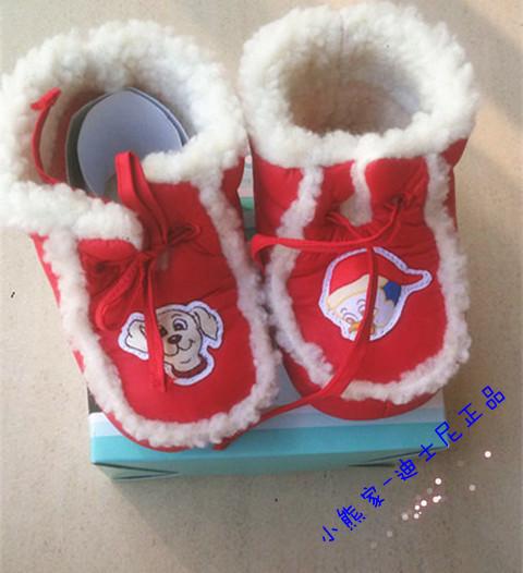 迪士尼Baby-q正品圣诞春节红色婴儿宝宝步前鞋棉鞋卡通学步鞋冬季
