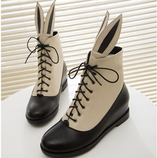 2014新款韩版真皮内增高兔八哥靴时尚低筒系带马丁靴牛皮中跟短靴