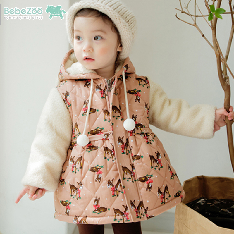 韩国bebezoo女童冬季加厚保暖卡通韩版小鹿棉衣兔耳朵可爱外出服