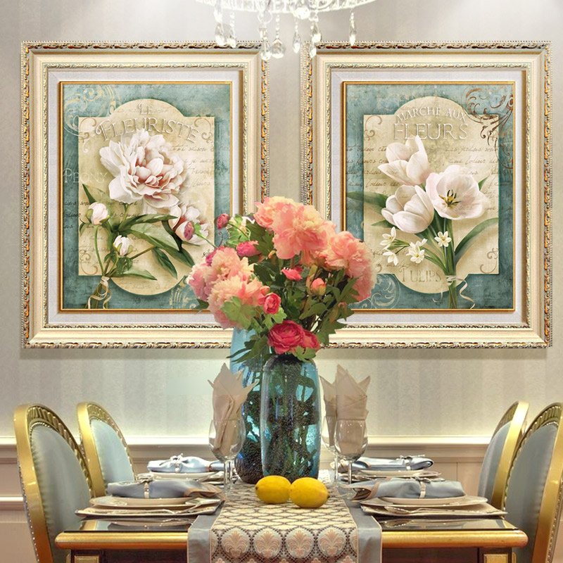 美式欧式餐厅装饰画客厅沙发背景墙画壁画玄关饭厅挂画 幸福花开