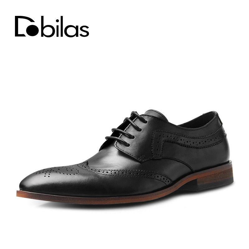 dbilas2015小牛皮商务休闲皮鞋英伦布洛克雕花男鞋尖头系带鞋子