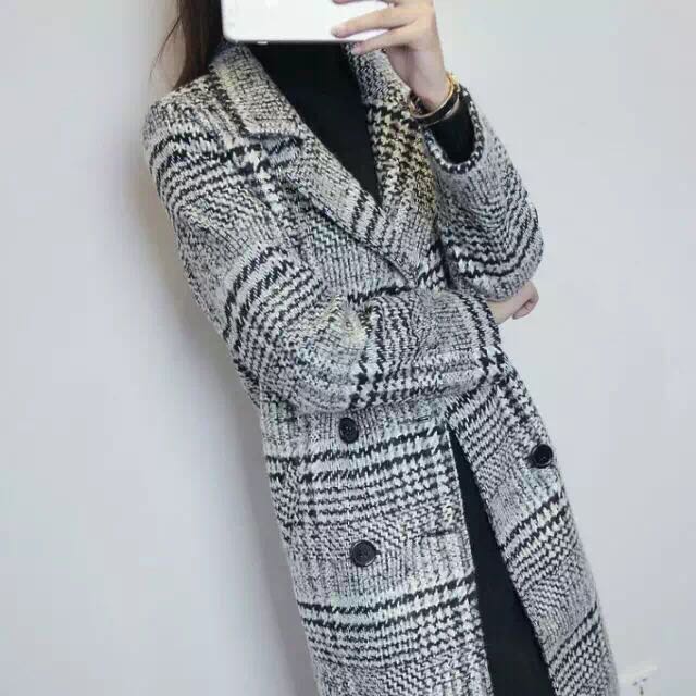 2015年新款韩版女装格子长款大码外套