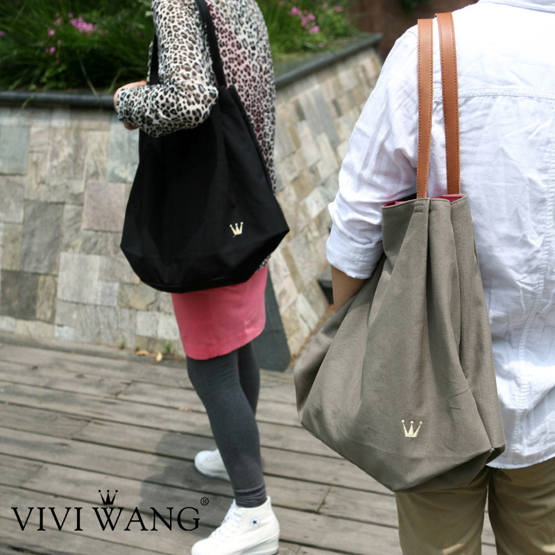 viviwang2016新款韩版女士棉麻文艺帆布单肩大包休闲旅行包书包