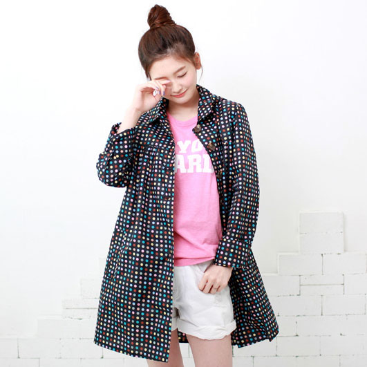 2015新款韩国七彩圆点雨衣女士可爱雨披时尚波点薄款成人日本雨衣