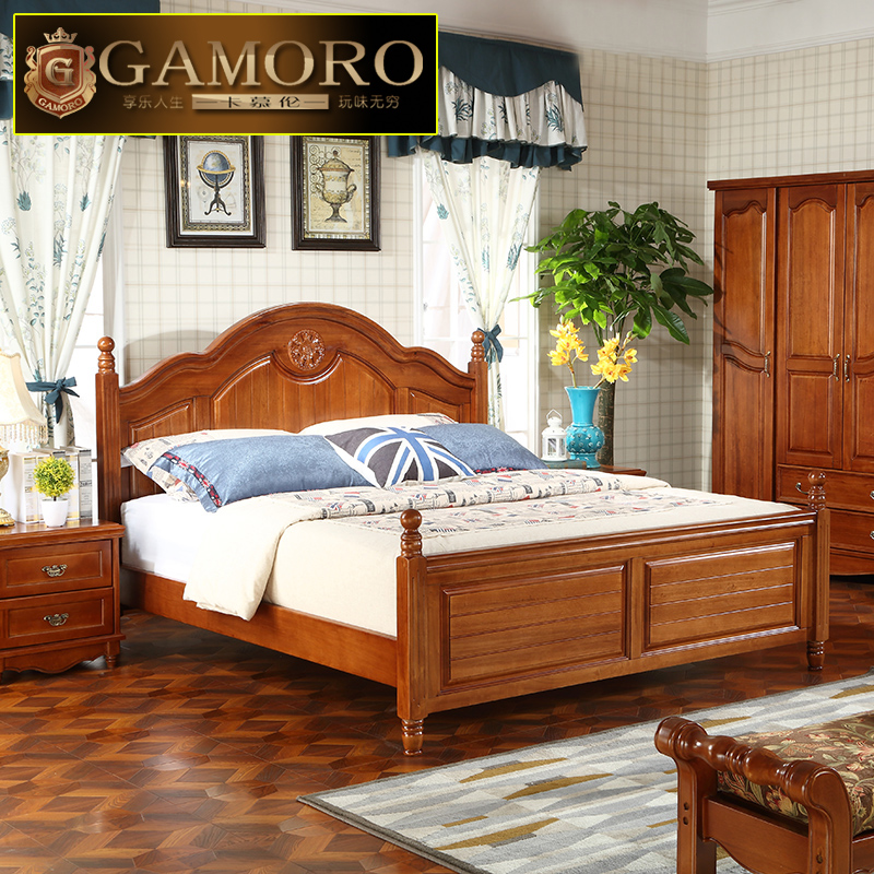 美式乡村枫木卧室家具1.8米实木双人床烤漆公主床古典雕花大婚床