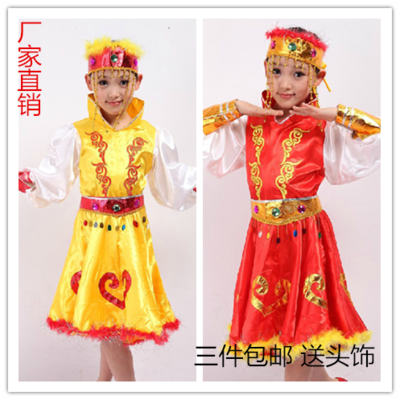 儿童少数民族表演服装 蒙古族演出服 新疆维吾尔族含香公主舞蹈服