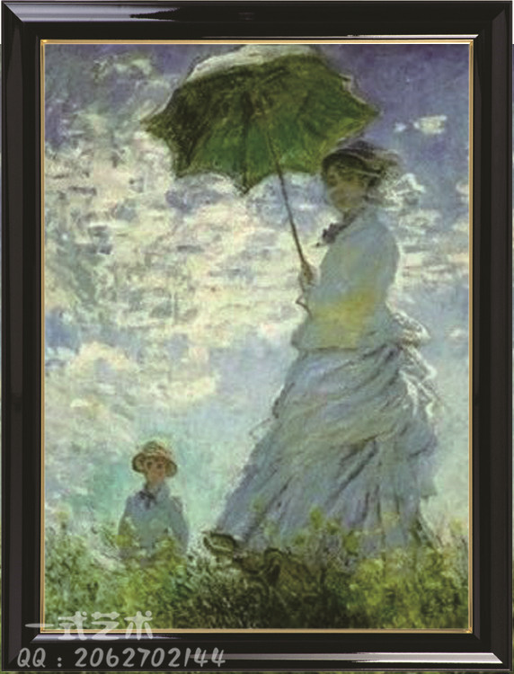 一式中式纯手绘人物妈妈的雨伞装饰图美画玄关卧室儿童房正品油画