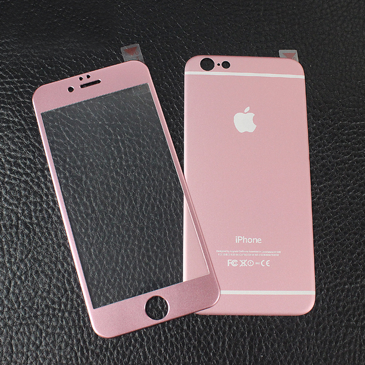 钛合金iphone6plus粉色钢化膜 弧边全屏覆盖磨砂彩膜 苹果6前后膜