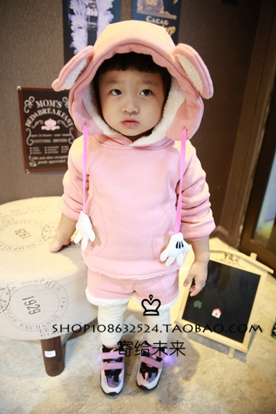 女童秋冬装新款套装韩版全棉加绒加厚大卫衣米奇手套装小童两件套