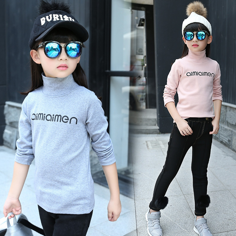 字母高领T恤2016年冬季新款女童装小中大童打底衣套头衫韩版上衣