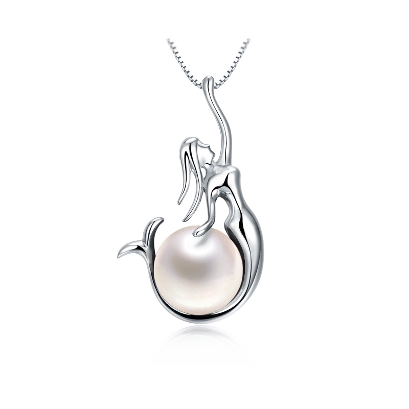 天然淡水珍珠吊坠 S925纯银美人鱼项链 韩版时尚流行珍珠项链