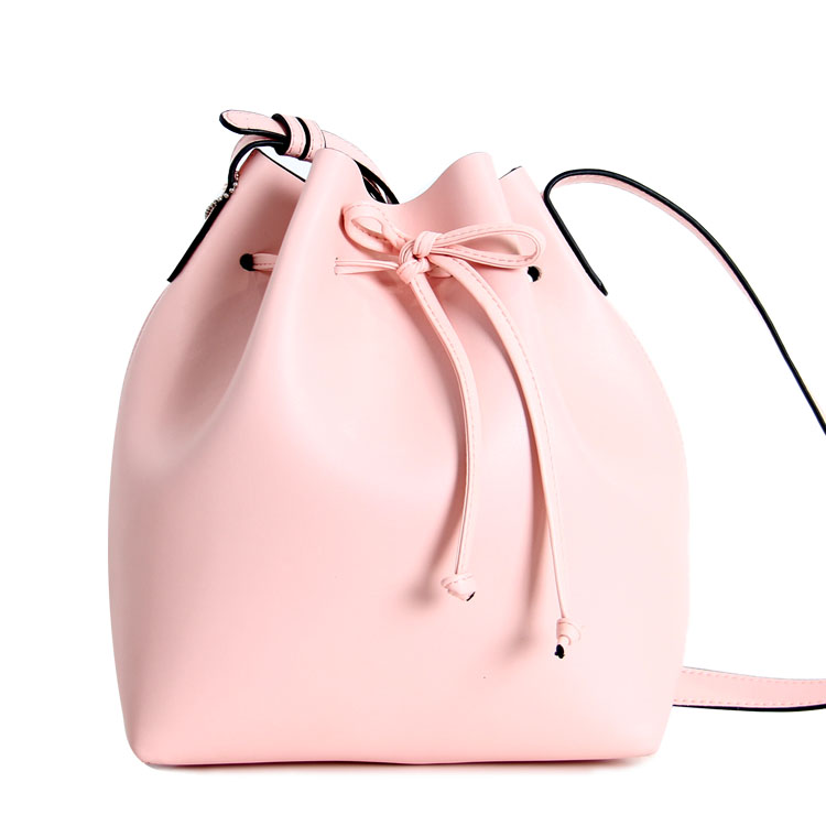 包邮mansur2015最新款水桶包单肩斜跨女包真皮欧美女包抽带敞口包