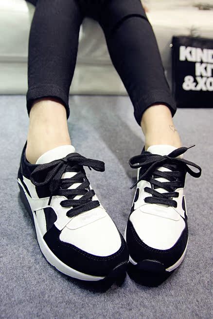 包邮2015韩国时尚韩流街拍鞋黑白甜美厚底白搭运动鞋女学生低帮鞋