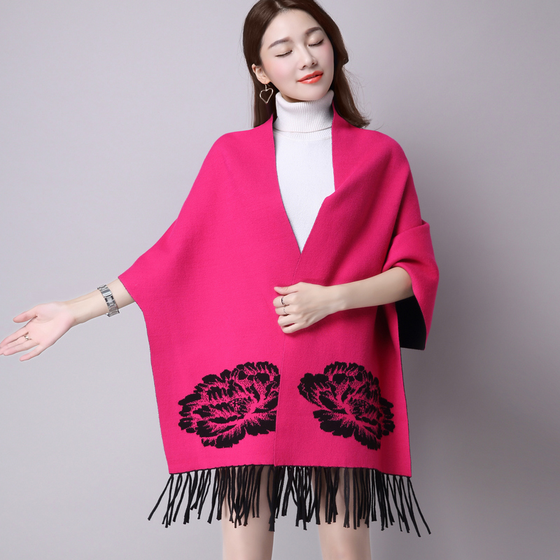 秋冬季韩版气质优雅女披肩纯色羊毛围巾斗篷(标题必改）