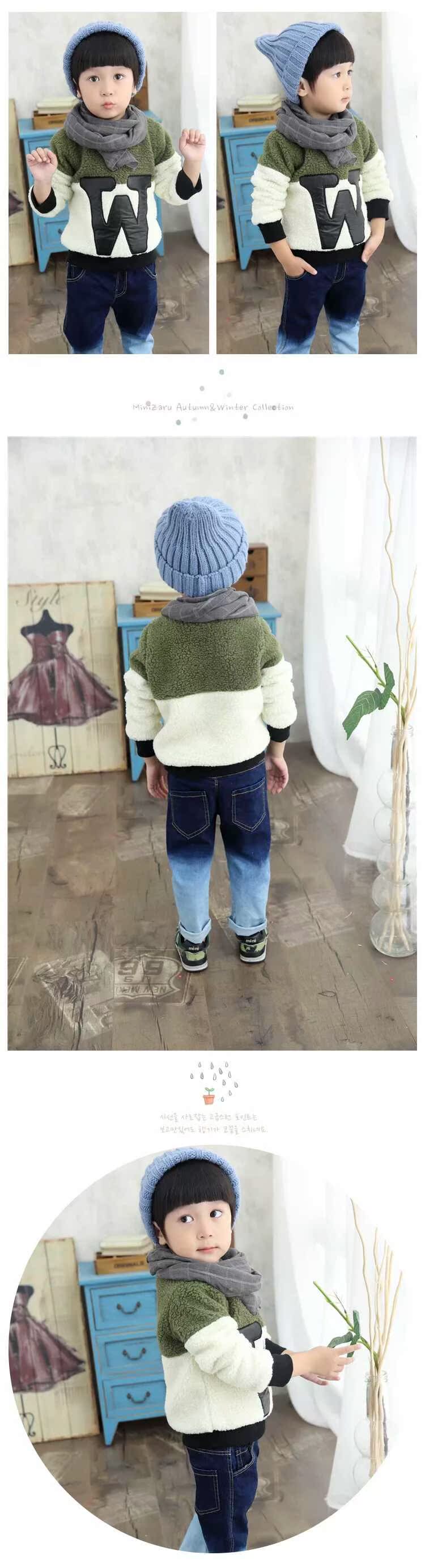 秋冬季新款童装男童羊羔毛拼接加绒加厚套头衫中小童卫衣