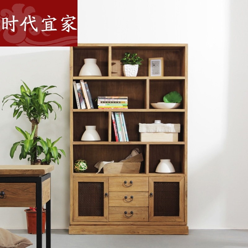 实书架创意中式家具木简约现代 储物柜简易置物架时代老松 书柜单