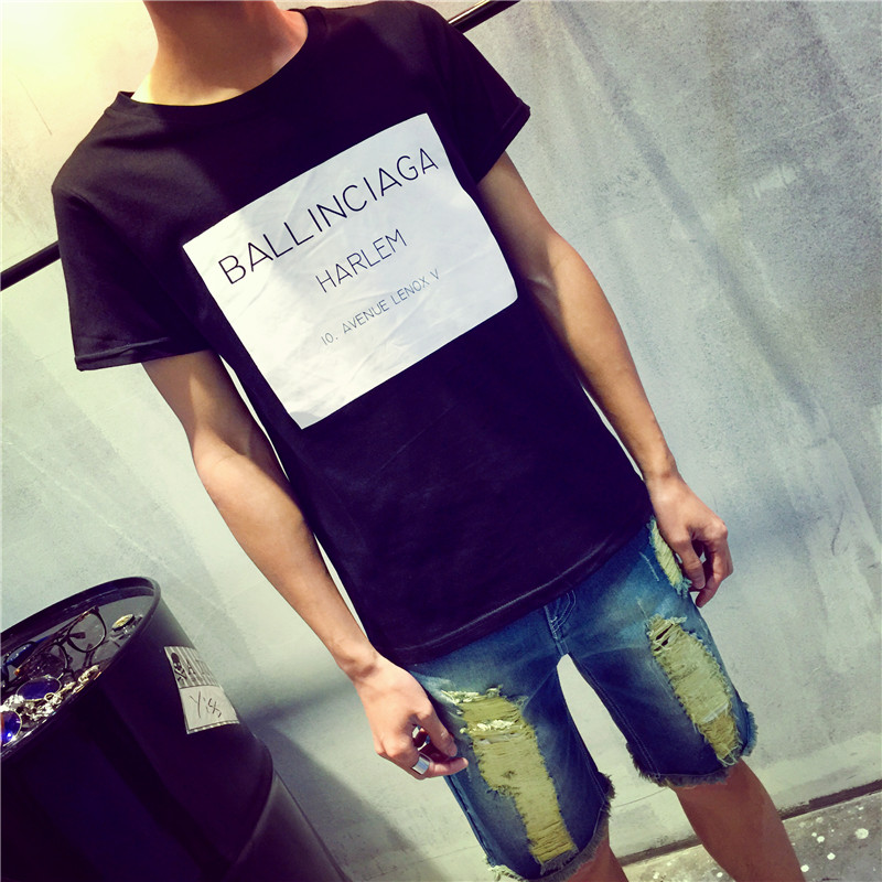 2015男衫新款修身上衣夏季男士短袖T恤日系潮牌简单字母印花男士