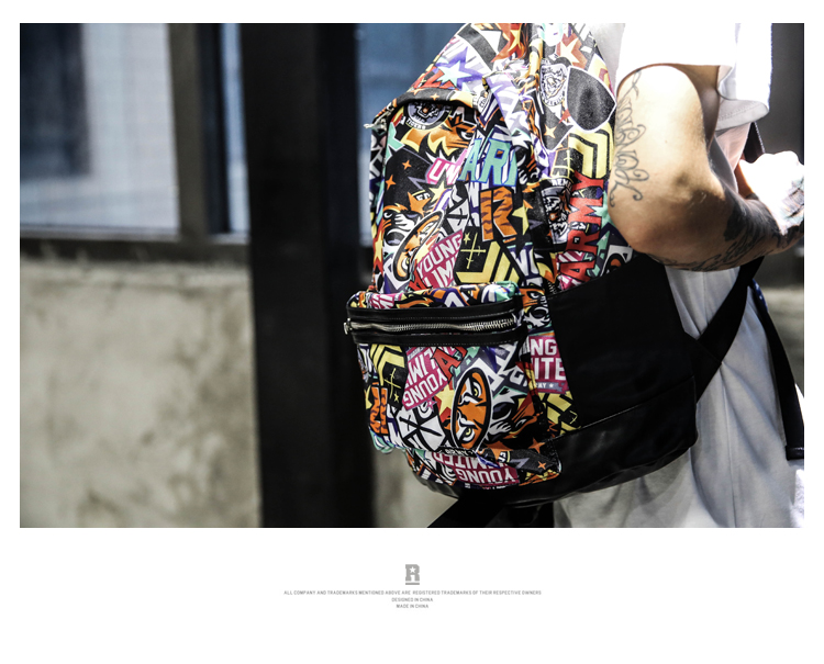 REMEDY香港高街 彩色涂鸦印花 拼皮多功能旅行双肩运动背包书包