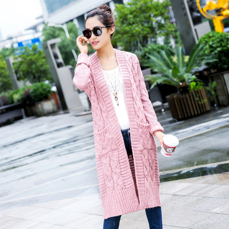 2015秋季新款时尚潮流韩版女针织衫长款外套外披
