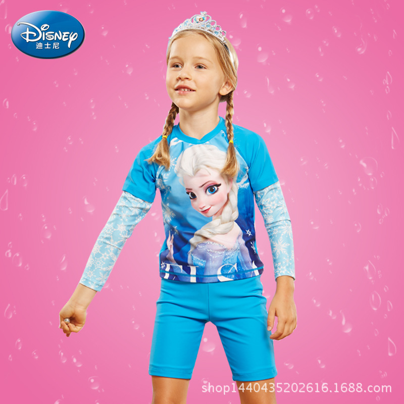 迪士尼儿童泳衣女童米妮卡通长袖保暖防晒高端保暖速干温泉游泳衣